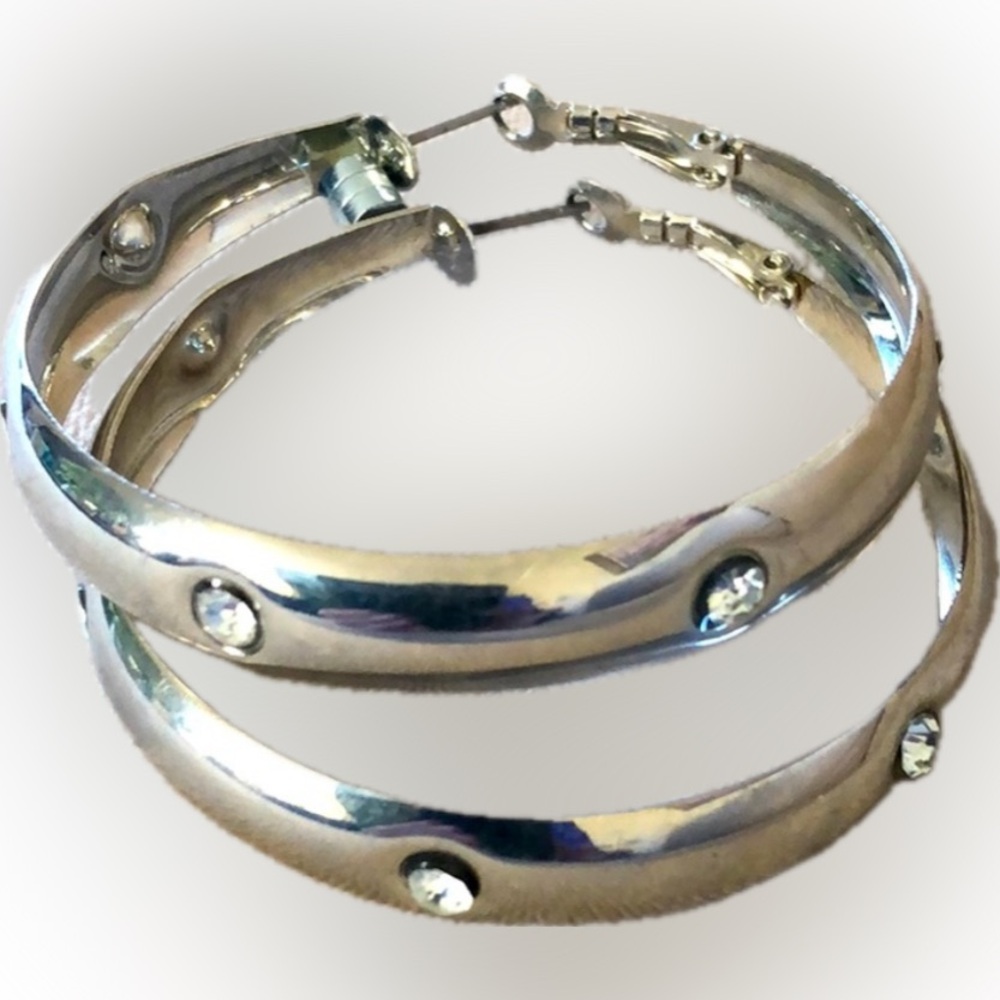 Hoop earrings with faux diamonds silver - Picture 1 of 6